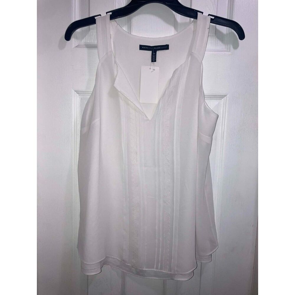 XS White House Black Market White Sheer Sleeveless Top